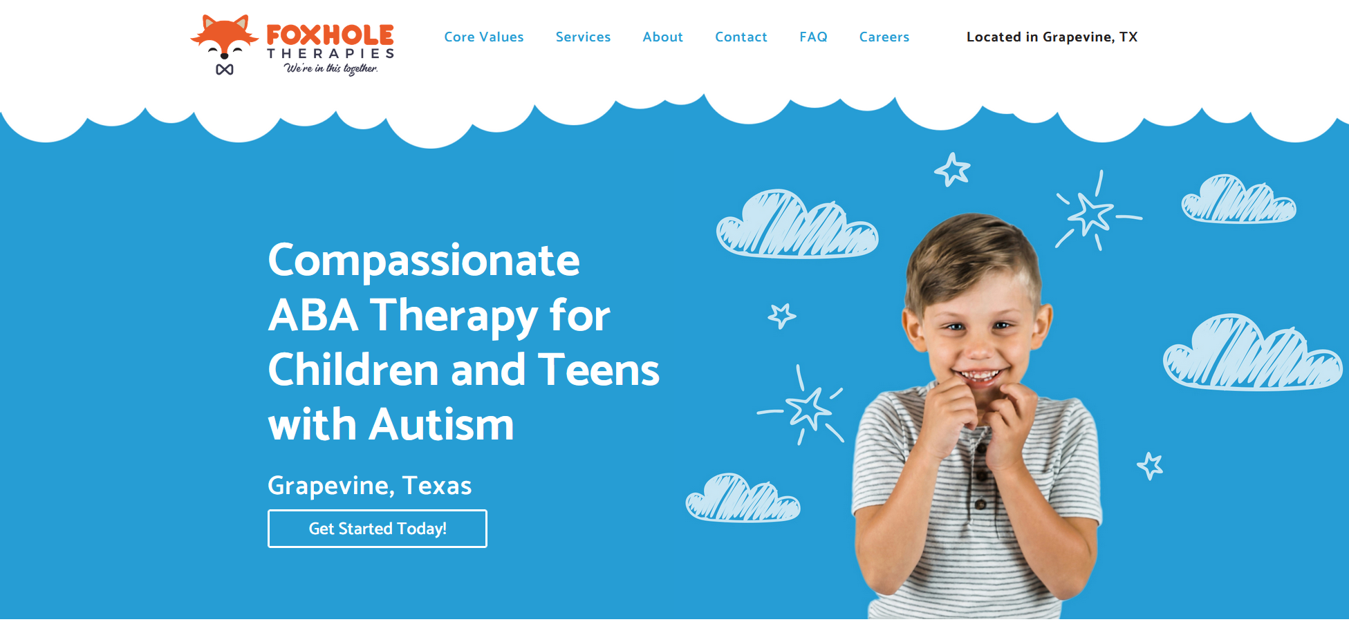 Screenshot of Foxhole Therapies homepage showing services and clear navigation